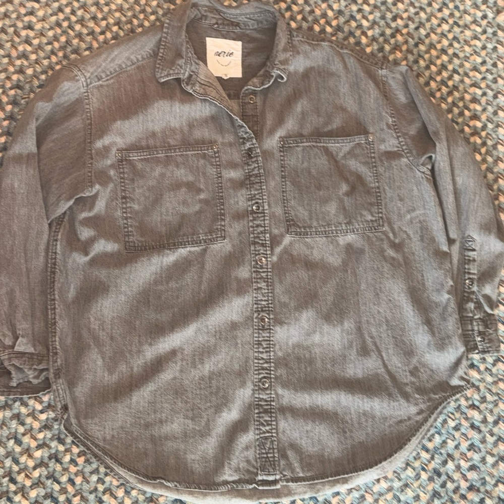 Aerie Grey Chambray Denim Shirt sz S - Picture 3 of 11